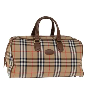 Trendy Inspired Burberryss Nova Check Boston Bag Canvas Beige Auth Yk12463