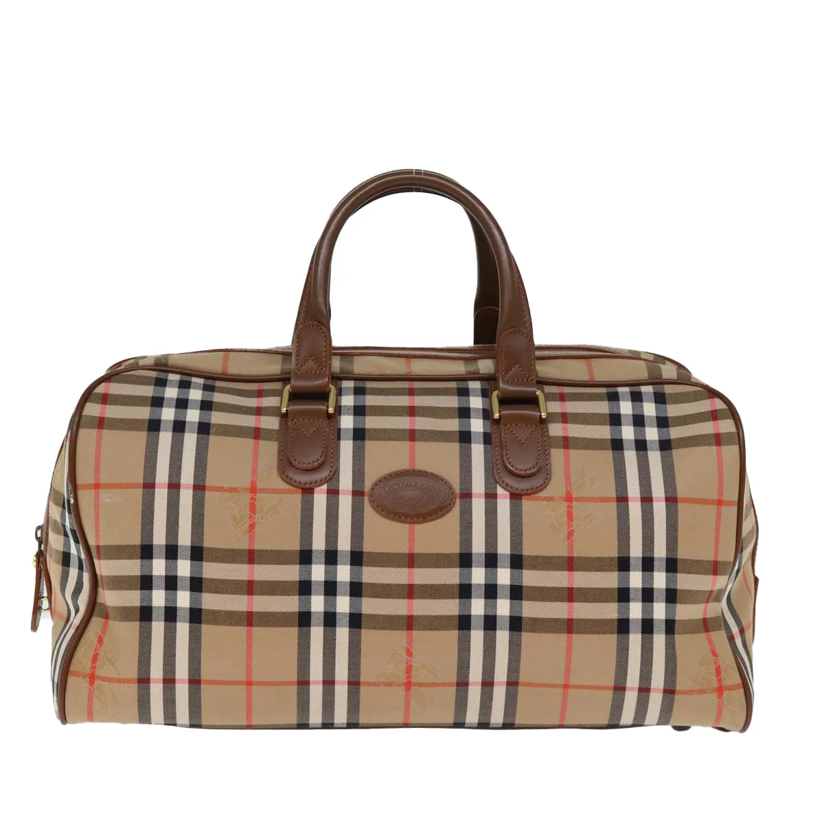 Trendy Inspired Burberryss Nova Check Boston Bag Canvas Beige Auth Yk12463