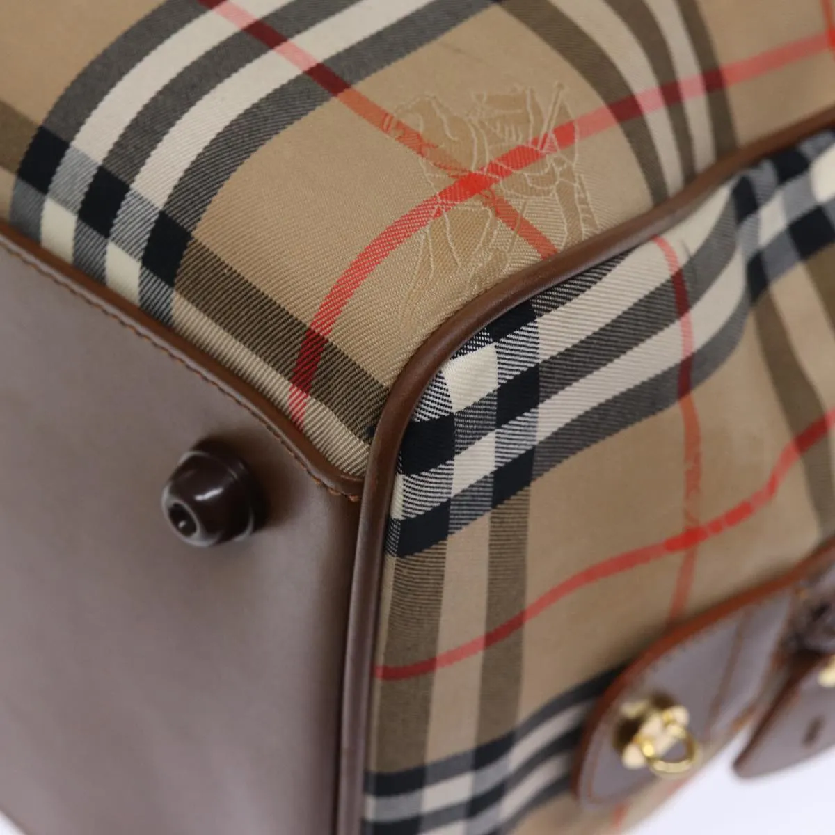 Trendy Inspired Burberryss Nova Check Boston Bag Canvas Beige Auth Yk12463