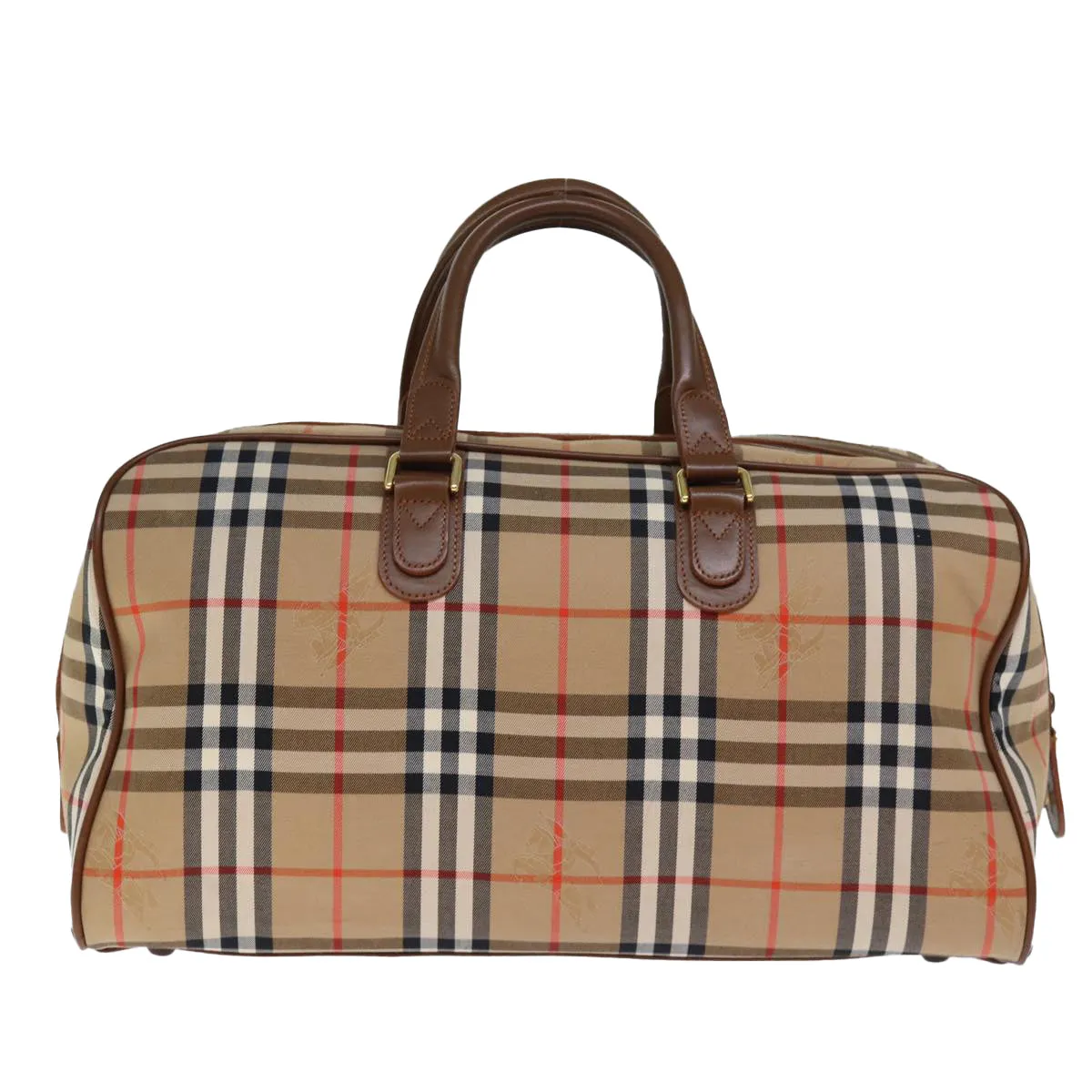 Trendy Inspired Burberryss Nova Check Boston Bag Canvas Beige Auth Yk12463