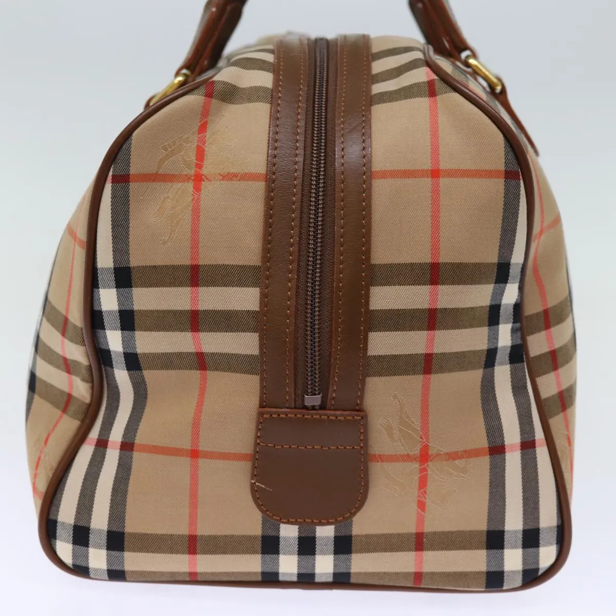 Trendy Inspired Burberryss Nova Check Boston Bag Canvas Beige Auth Yk12463