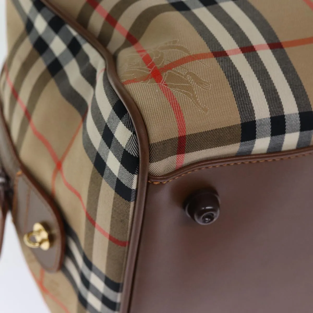 Trendy Inspired Burberryss Nova Check Boston Bag Canvas Beige Auth Yk12463