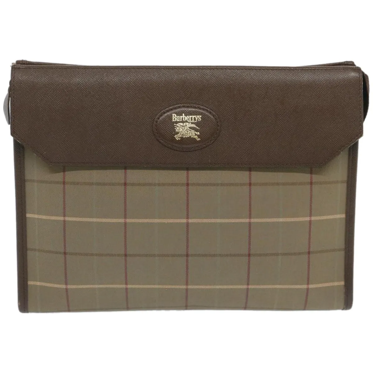 Trendy Inspired Burberryss Nova Check Clutch Bag Canvas Beige Brown Auth Bs12002