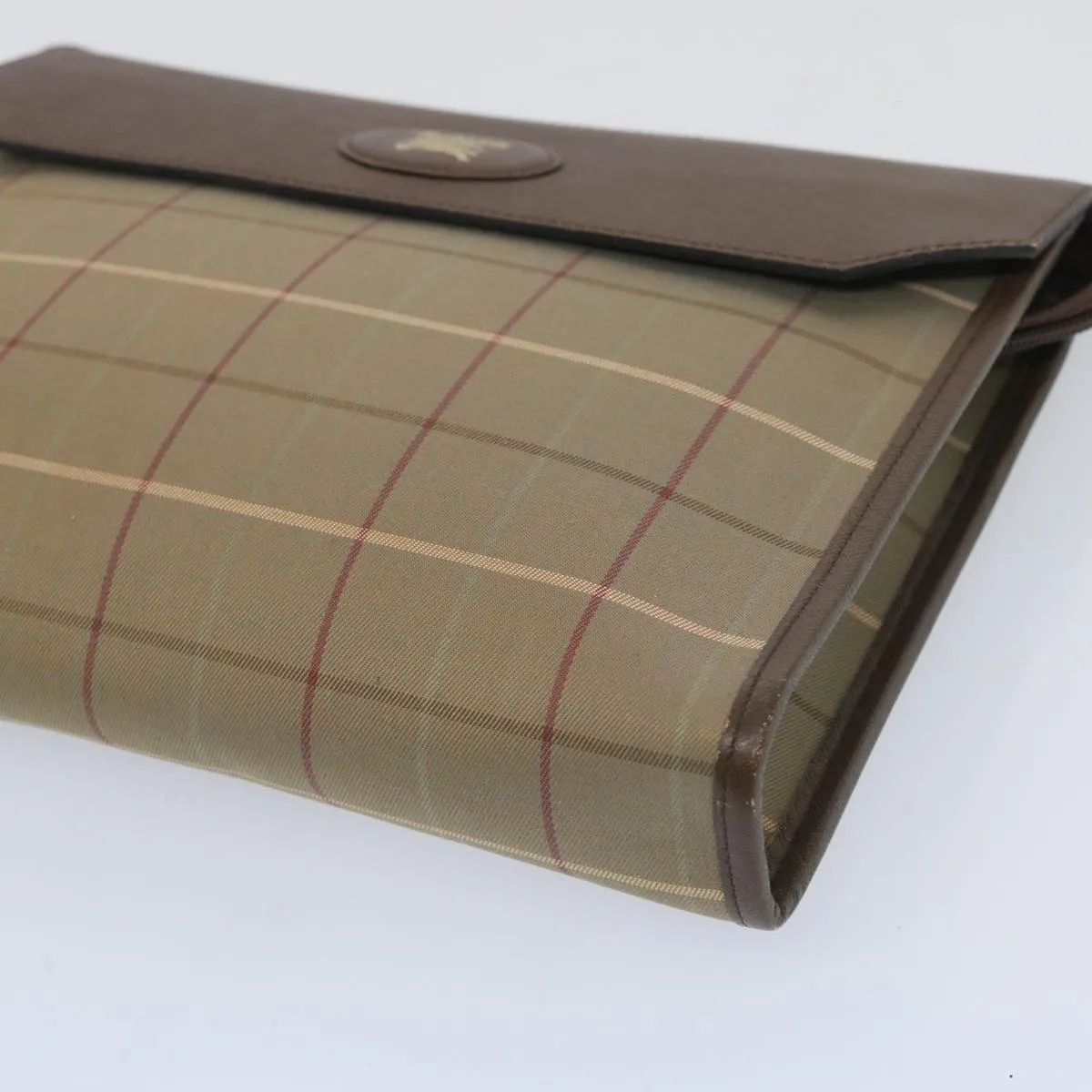 Trendy Inspired Burberryss Nova Check Clutch Bag Canvas Beige Brown Auth Bs12002