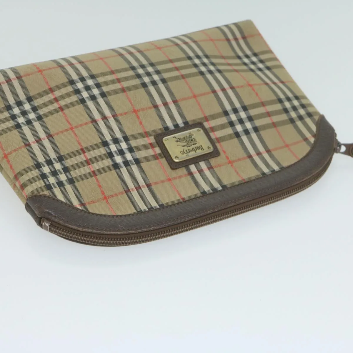 Trendy Inspired Burberryss Nova Check Clutch Bag Nylon Canvas Beige Auth Ac2674