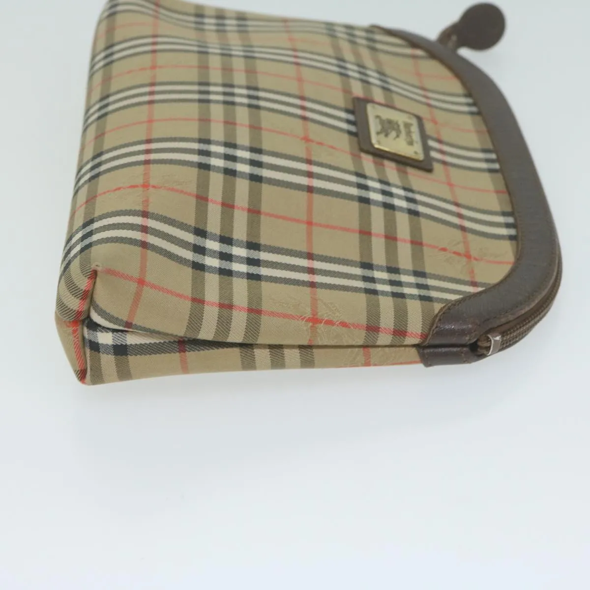 Trendy Inspired Burberryss Nova Check Clutch Bag Nylon Canvas Beige Auth Ac2674