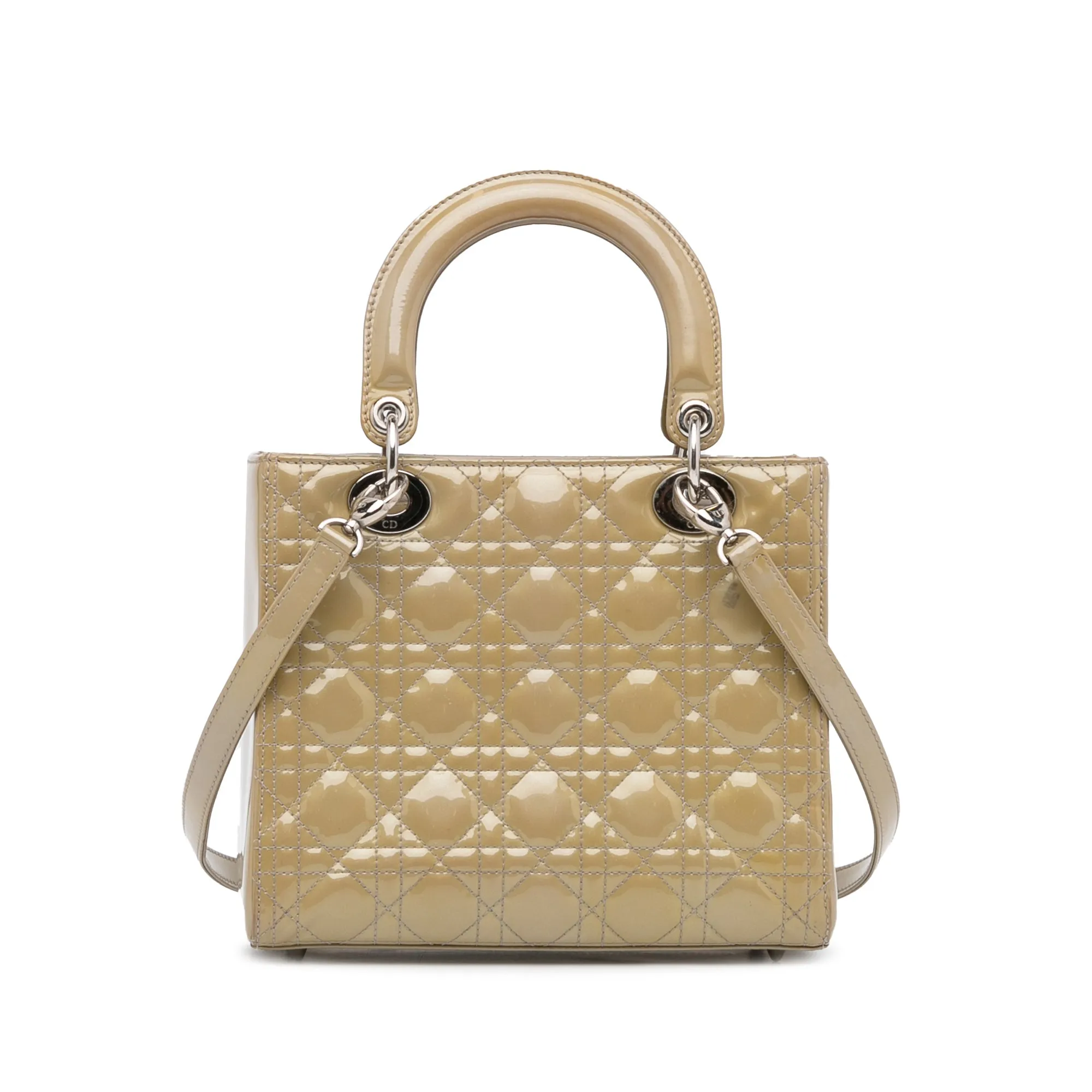 Trendy Inspired Dior Lady Dior Medium Brown Cannage Quilted Patent Leather