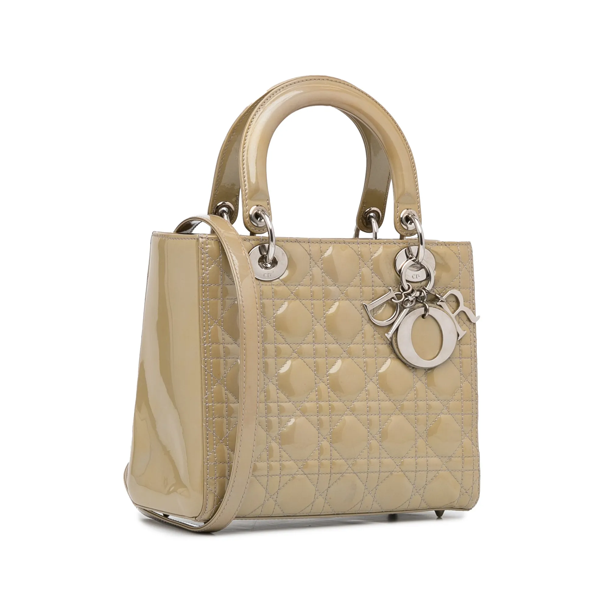 Trendy Inspired Dior Lady Dior Medium Brown Cannage Quilted Patent Leather