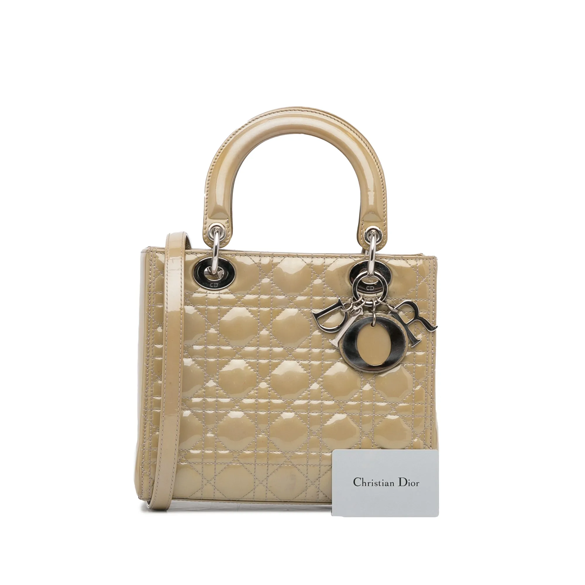 Trendy Inspired Dior Lady Dior Medium Brown Cannage Quilted Patent Leather