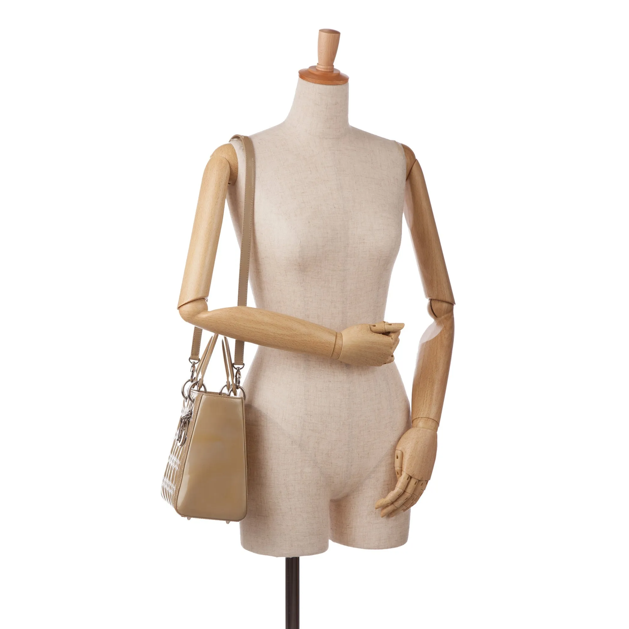 Trendy Inspired Dior Lady Dior Medium Brown Cannage Quilted Patent Leather