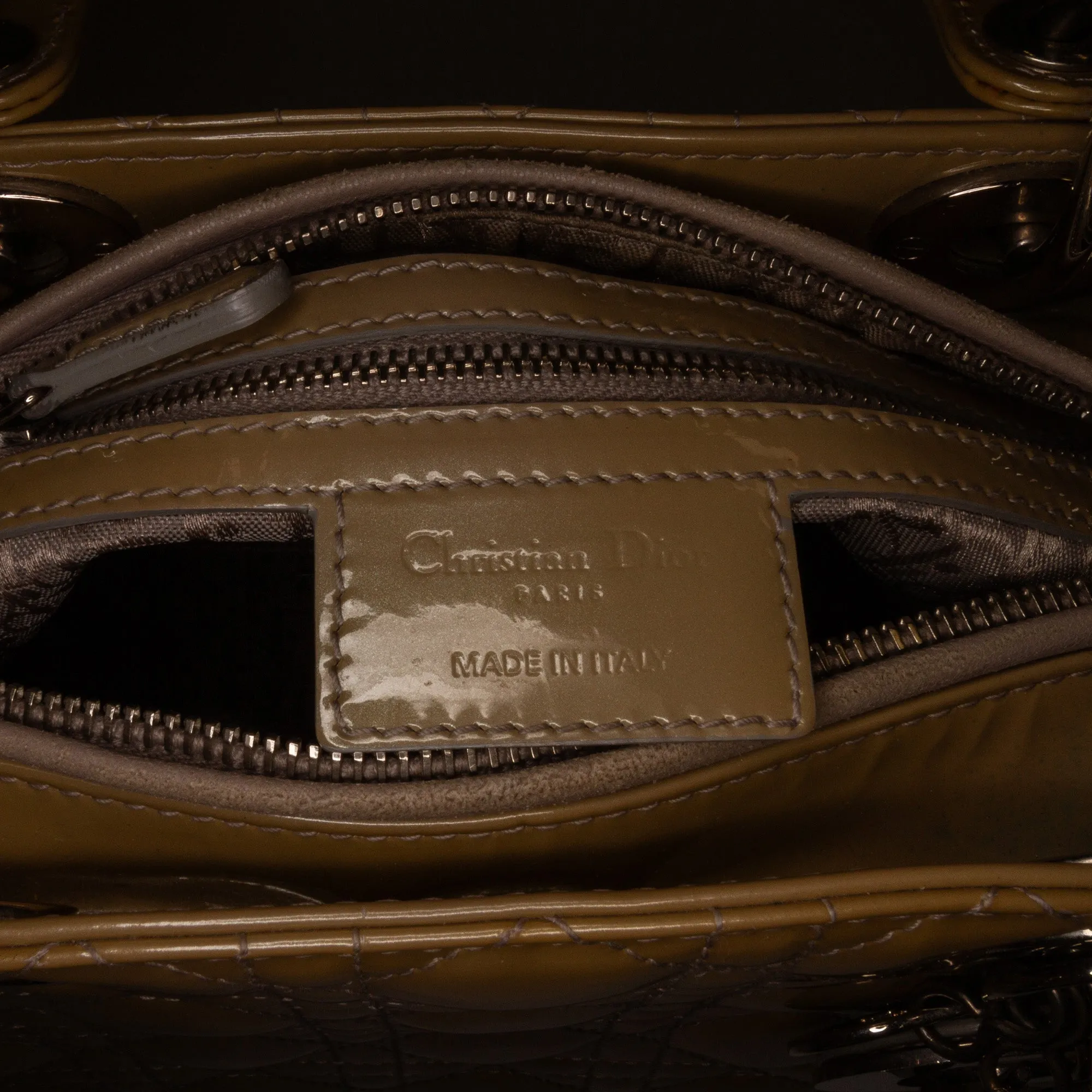 Trendy Inspired Dior Lady Dior Medium Brown Cannage Quilted Patent Leather