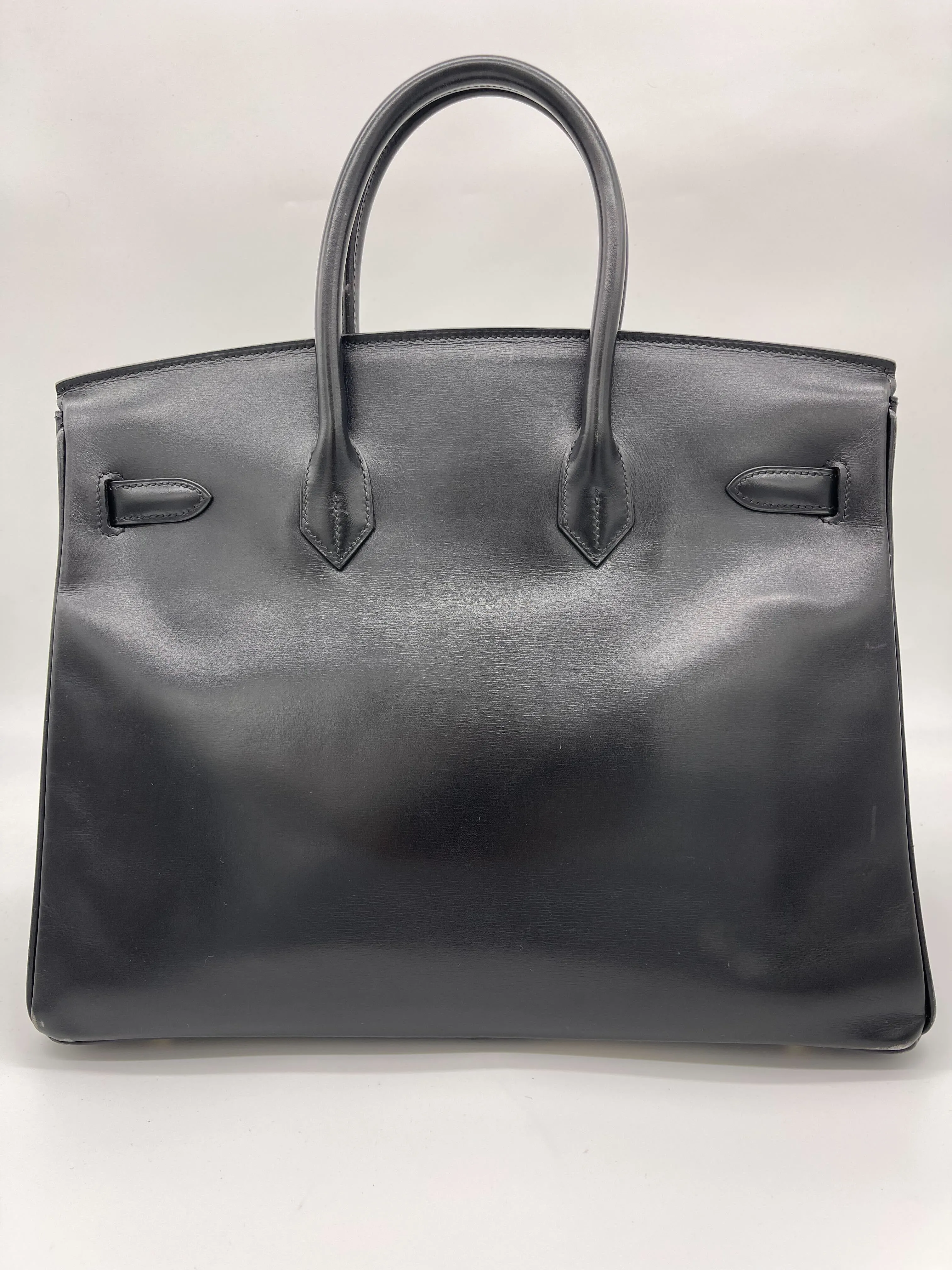 Trendy Inspired Hermes Birkin 35 Noir Box Leather Gold Hardware