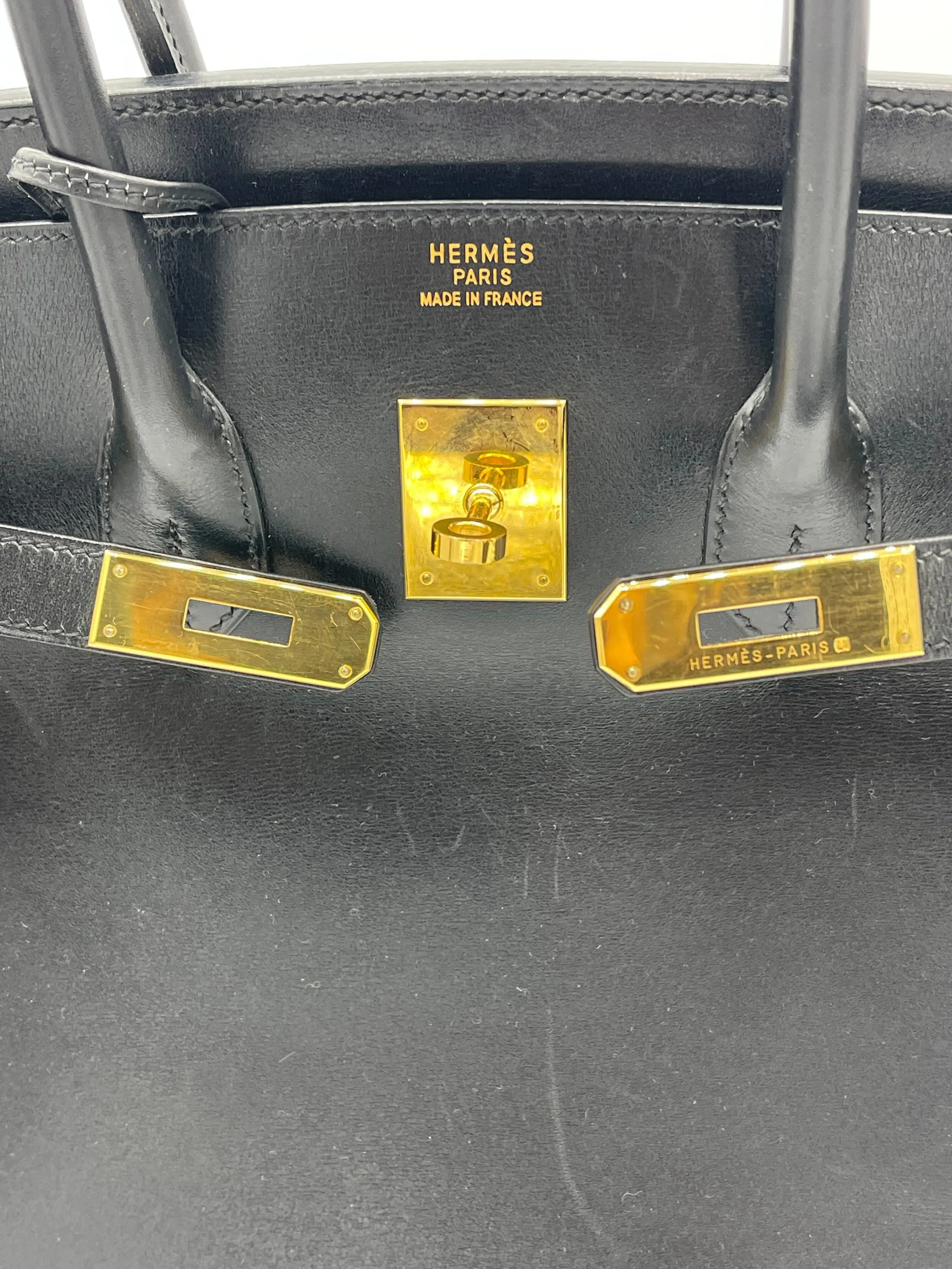 Trendy Inspired Hermes Birkin 35 Noir Box Leather Gold Hardware