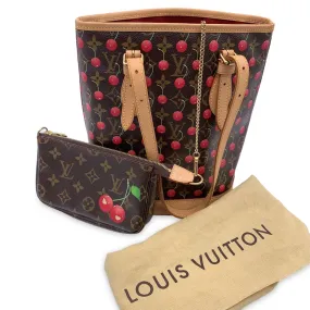 Trendy Inspired Louis Vuitton Limited Edition Monogram Cerises Murakami Bucket Bag