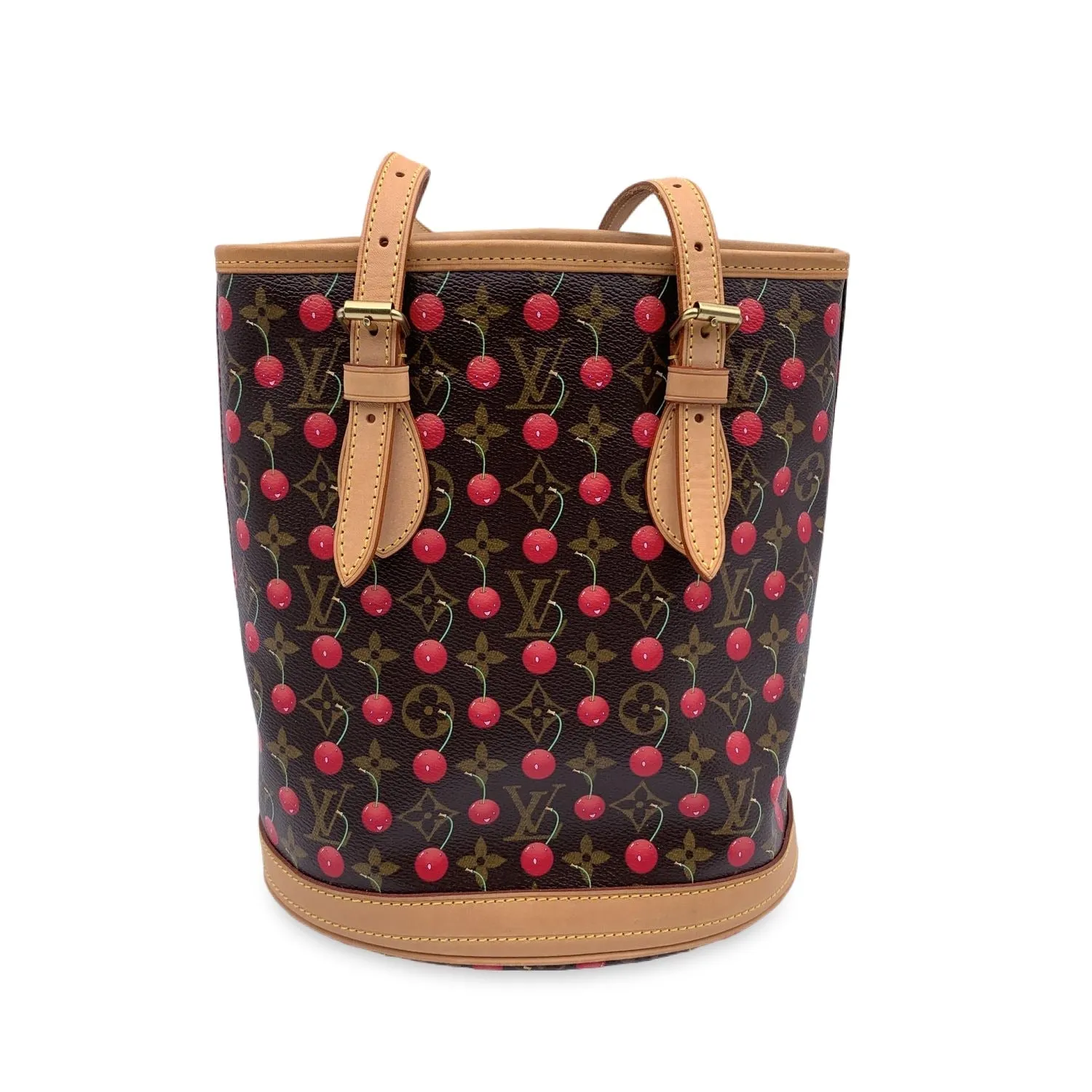 Trendy Inspired Louis Vuitton Limited Edition Monogram Cerises Murakami Bucket Bag