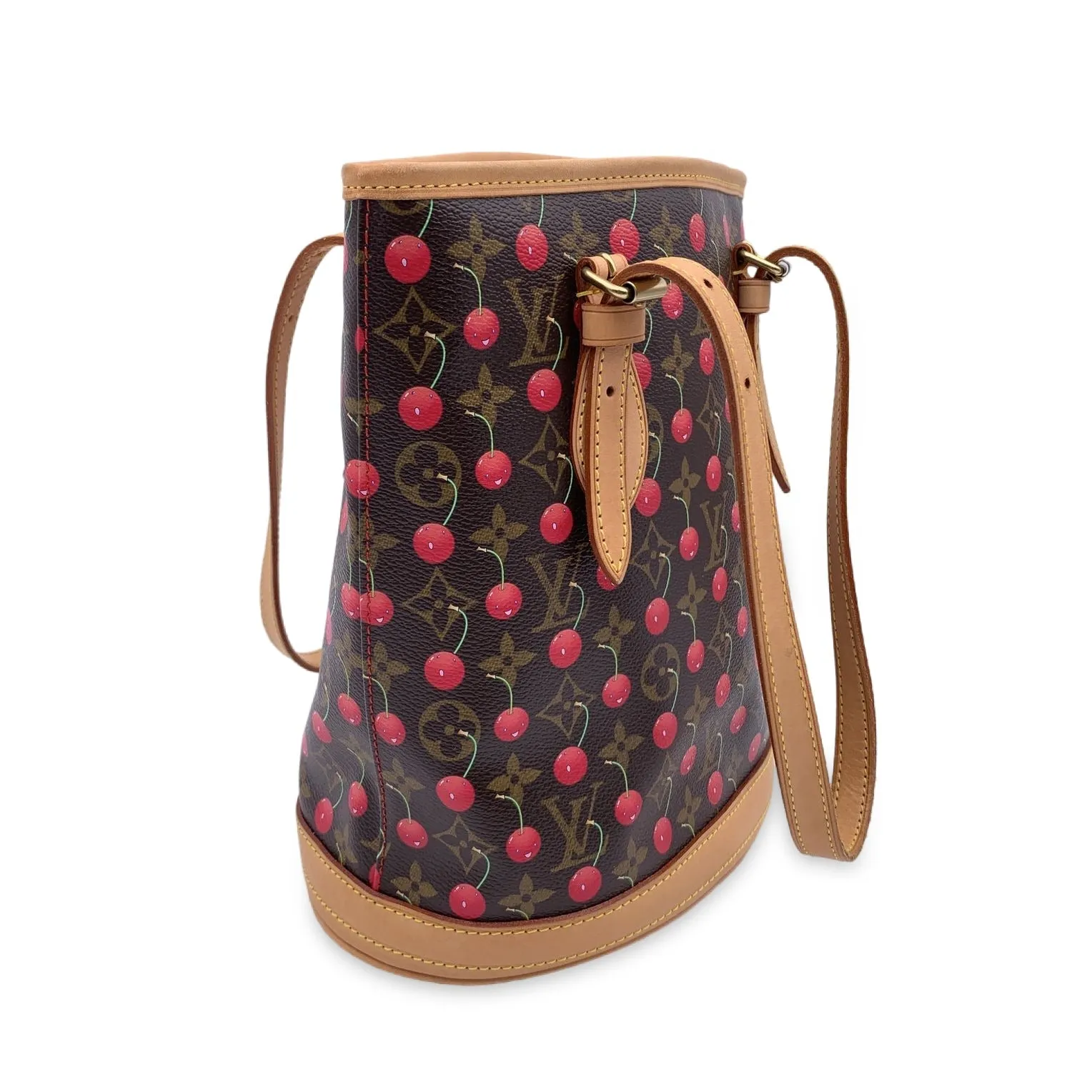 Trendy Inspired Louis Vuitton Limited Edition Monogram Cerises Murakami Bucket Bag