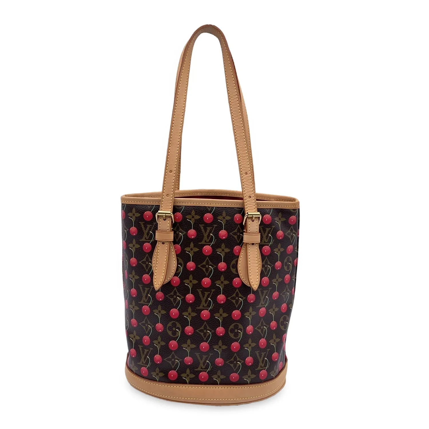 Trendy Inspired Louis Vuitton Limited Edition Monogram Cerises Murakami Bucket Bag