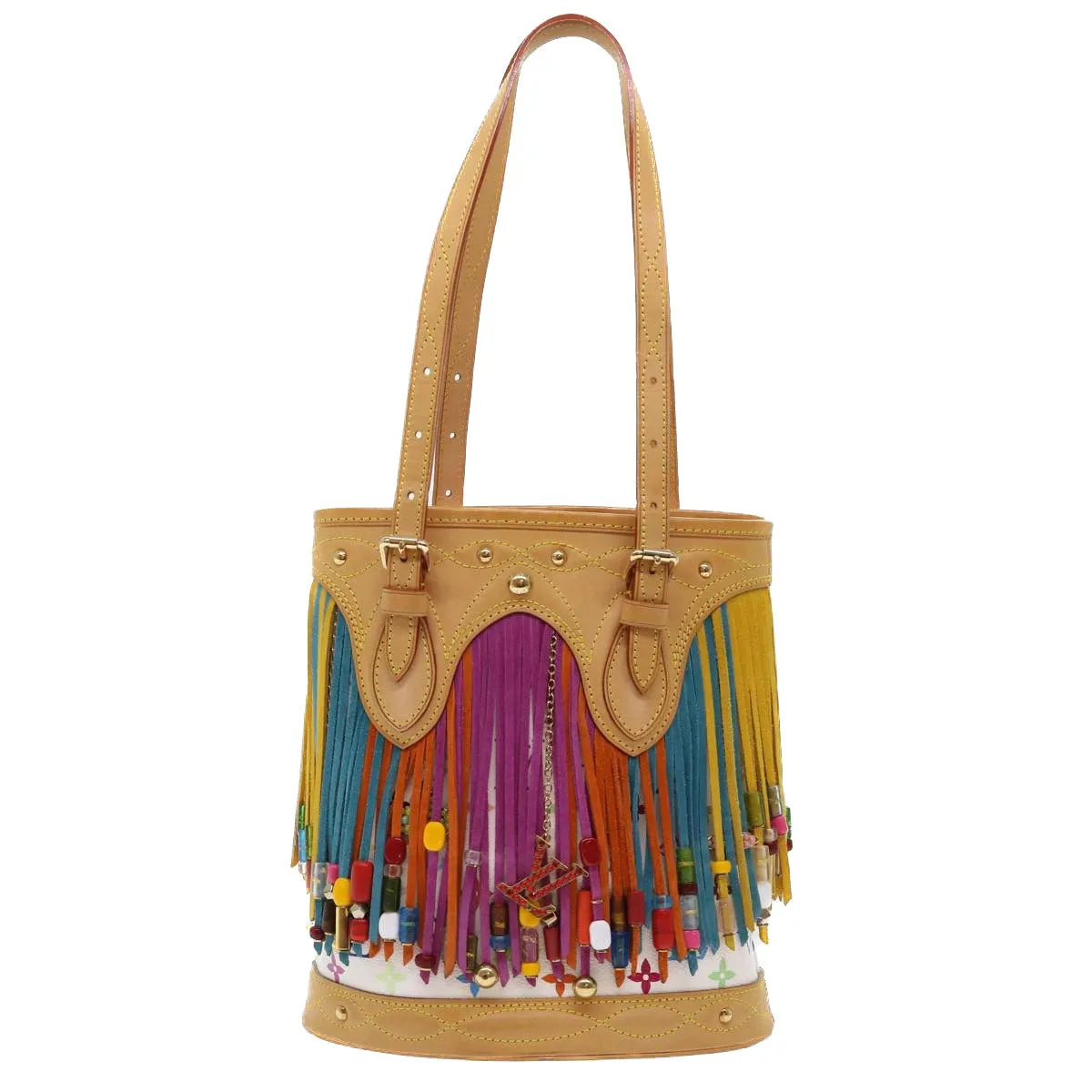 Trendy Inspired Louis Vuitton Monogram Multicolor Bucket Fringe Bag White M40109 Lv Auth 51257a