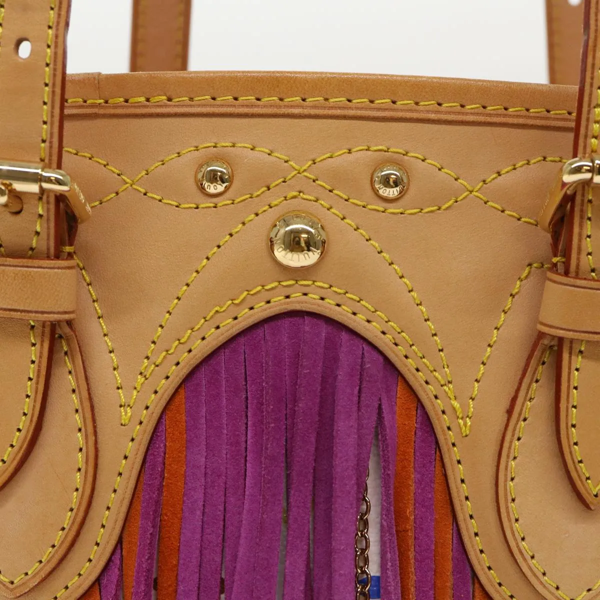 Trendy Inspired Louis Vuitton Monogram Multicolor Bucket Fringe Bag White M40109 Lv Auth 51257a
