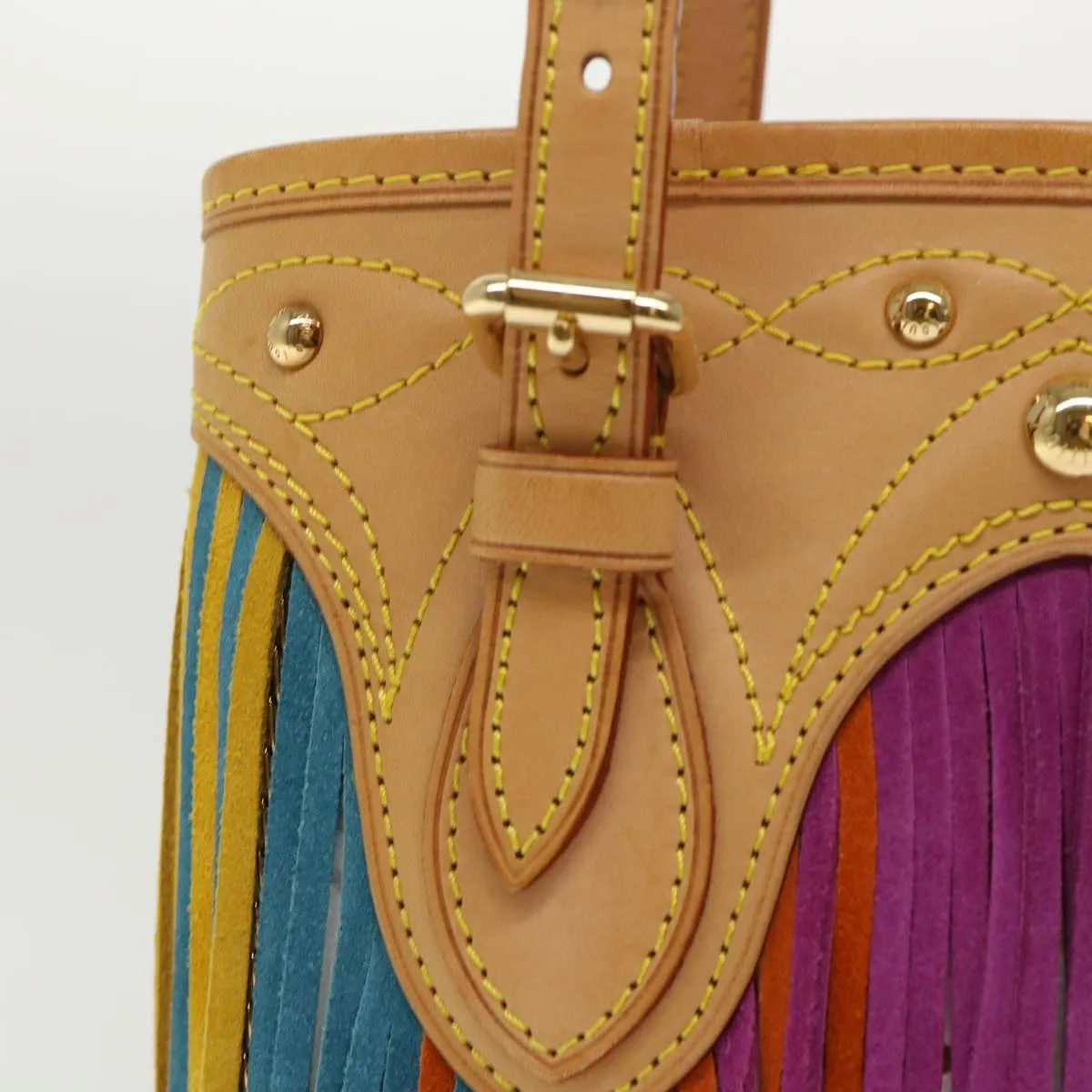 Trendy Inspired Louis Vuitton Monogram Multicolor Bucket Fringe Bag White M40109 Lv Auth 51257a