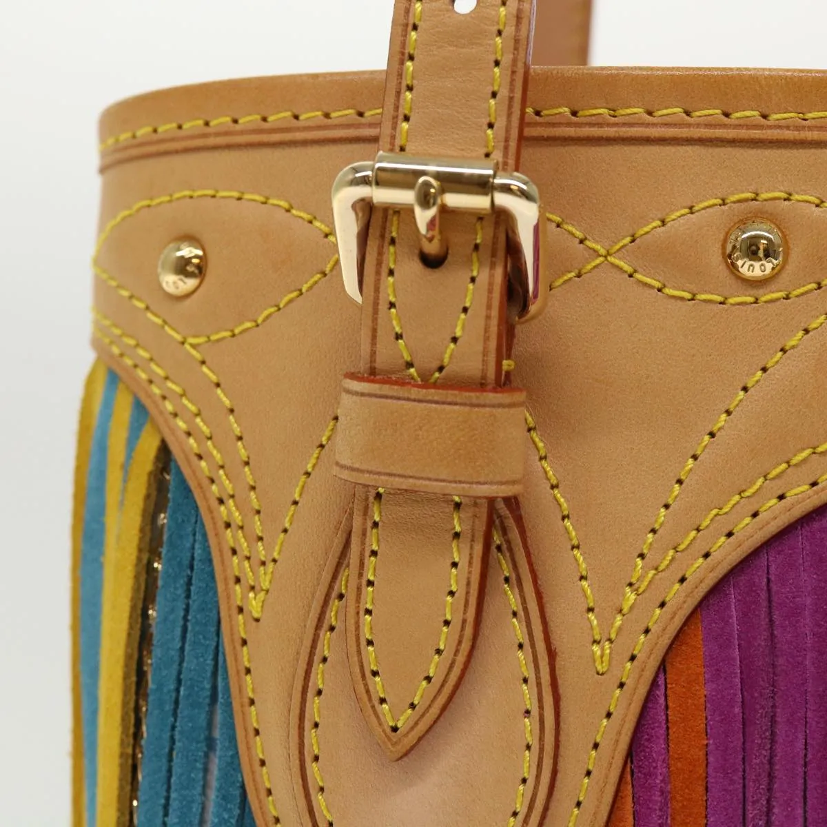 Trendy Inspired Louis Vuitton Monogram Multicolor Bucket Fringe Bag White M40109 Lv Auth 51257a