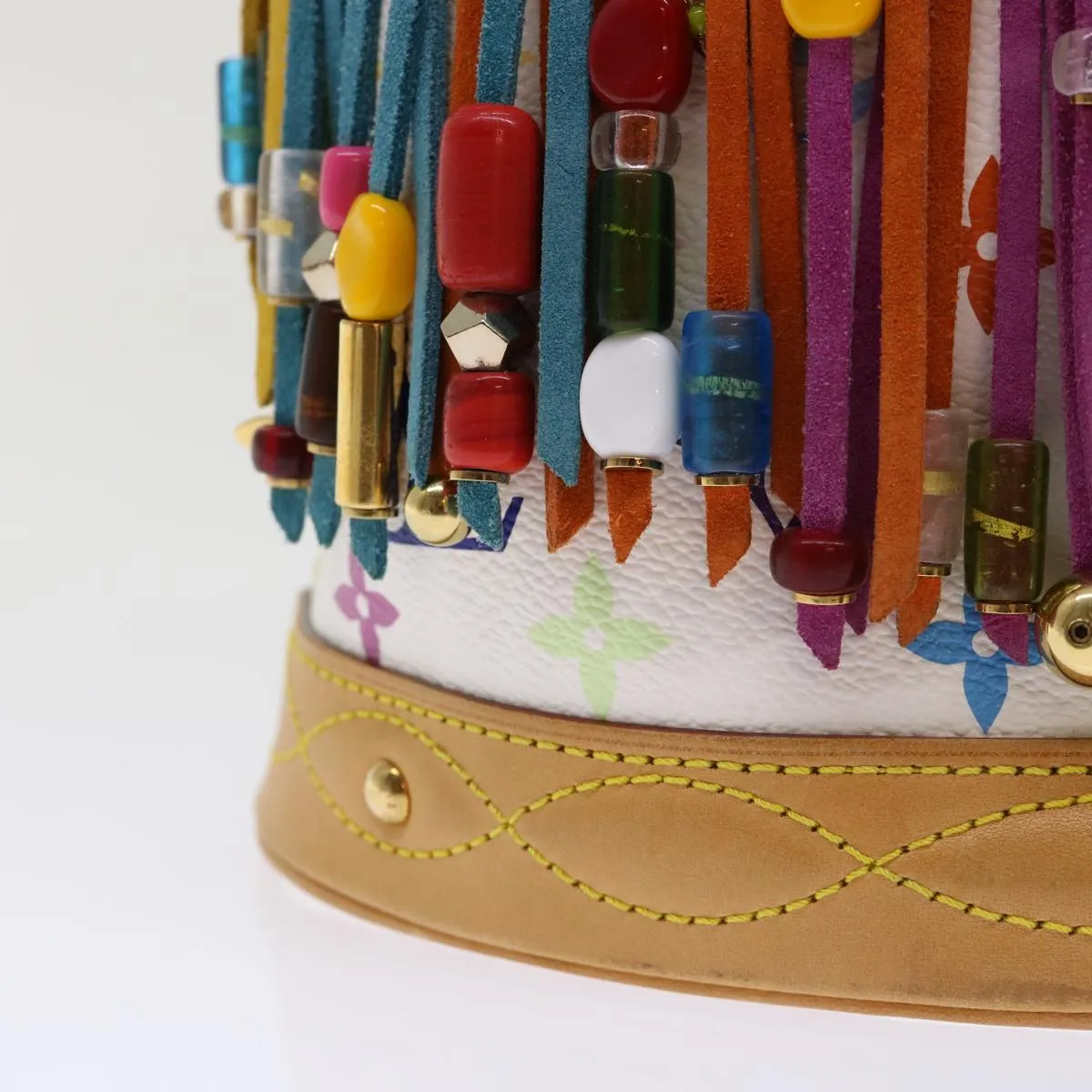 Trendy Inspired Louis Vuitton Monogram Multicolor Bucket Fringe Bag White M40109 Lv Auth 51257a