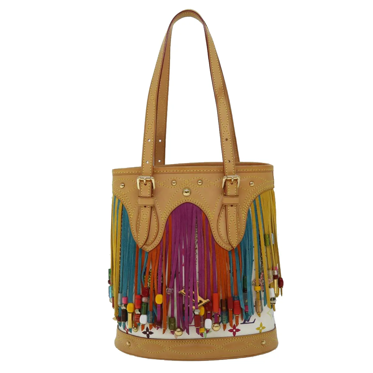 Trendy Inspired Louis Vuitton Monogram Multicolor Bucket Fringe Bag White M40109 Lv Auth 51257a