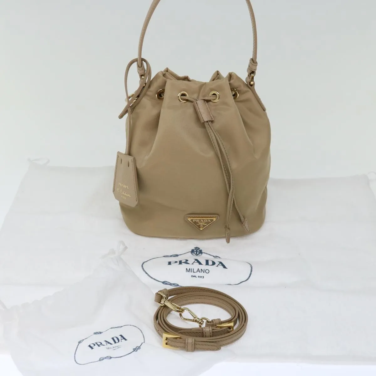 Trendy Inspired Prada Shoulder Bag Nylon 2way Beige Auth 71637a