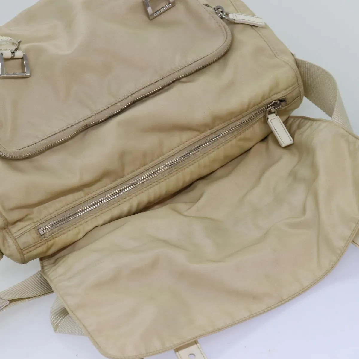 Trendy Inspired Prada Shoulder Bag Nylon Beige Auth 74401