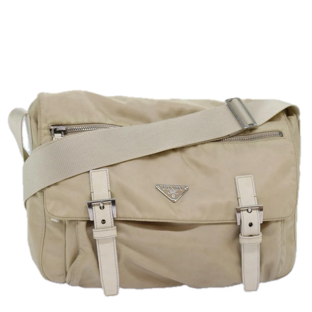 Trendy Inspired Prada Shoulder Bag Nylon Beige Auth 74401