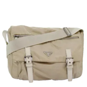 Trendy Inspired Prada Shoulder Bag Nylon Beige Auth 74401