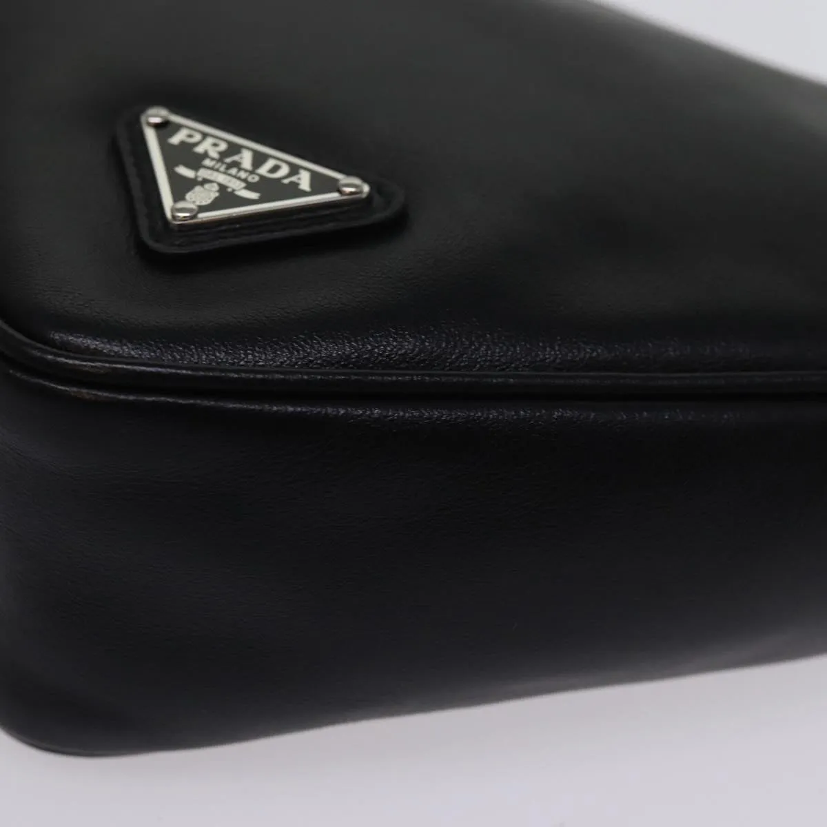 Trendy Inspired Prada Triangle Clutch Bag Leather Black Auth 76762a