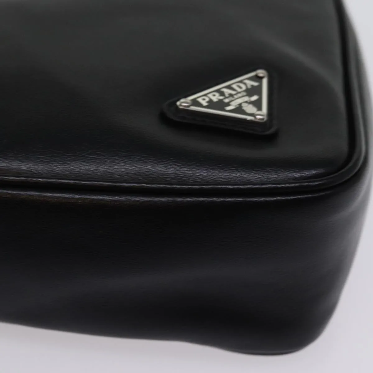 Trendy Inspired Prada Triangle Clutch Bag Leather Black Auth 76762a
