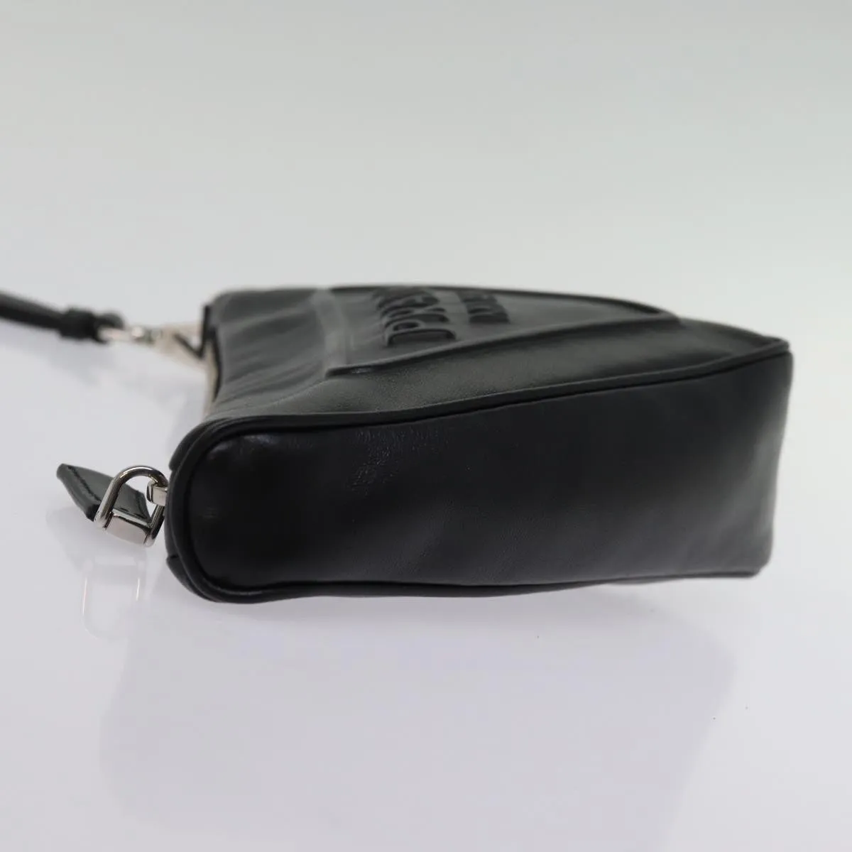 Trendy Inspired Prada Triangle Clutch Bag Leather Black Auth 76762a