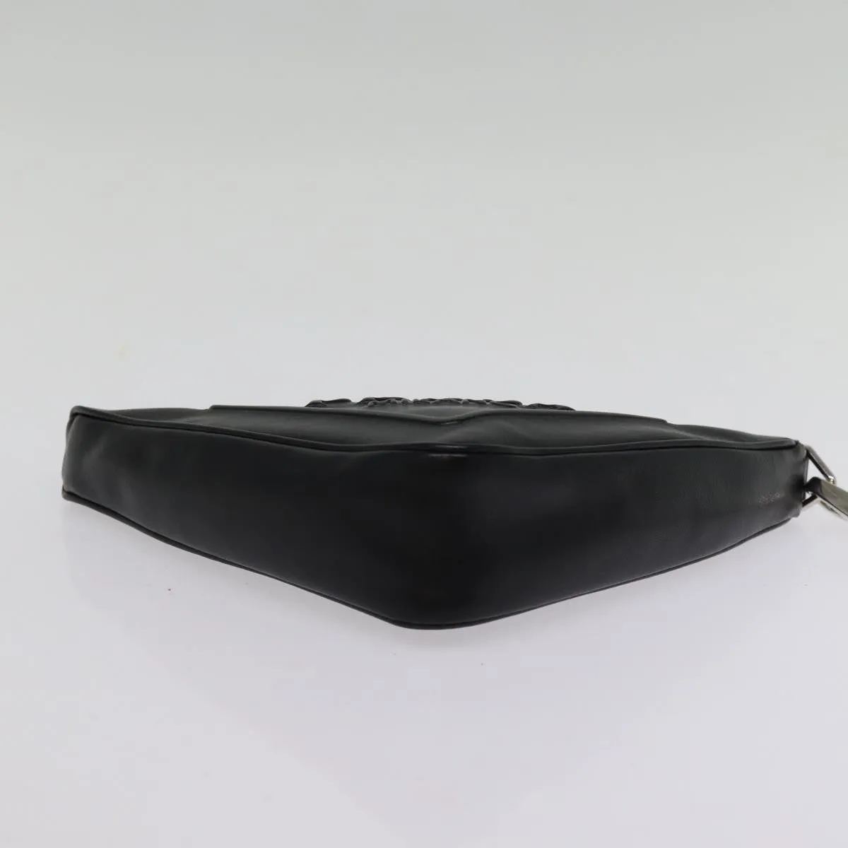 Trendy Inspired Prada Triangle Clutch Bag Leather Black Auth 76762a