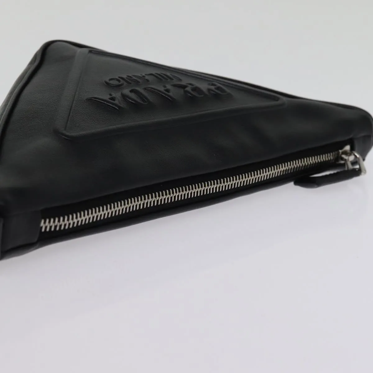 Trendy Inspired Prada Triangle Clutch Bag Leather Black Auth 76762a