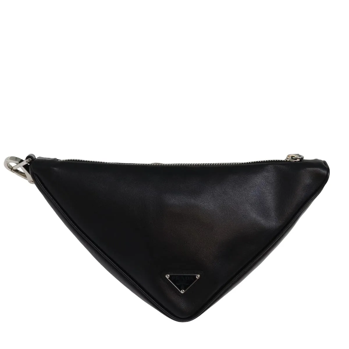 Trendy Inspired Prada Triangle Clutch Bag Leather Black Auth 76762a