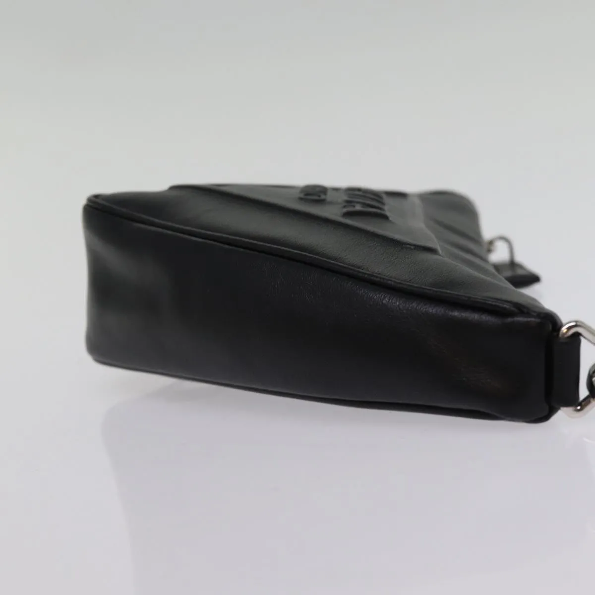 Trendy Inspired Prada Triangle Clutch Bag Leather Black Auth 76762a