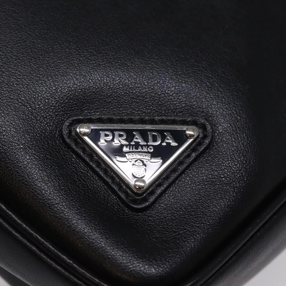 Trendy Inspired Prada Triangle Clutch Bag Leather Black Auth 76762a