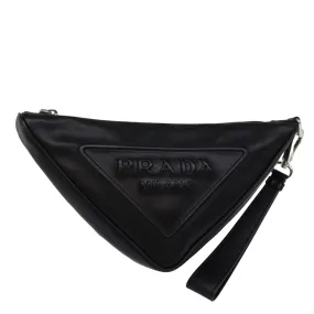 Trendy Inspired Prada Triangle Clutch Bag Leather Black Auth 76762a