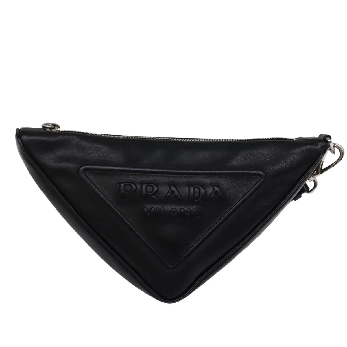 Trendy Inspired Prada Triangle Clutch Bag Leather Black Auth 76762a