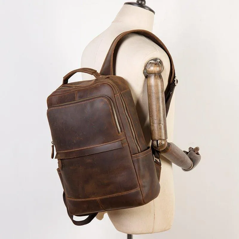 Vintage Leather Backpack Laptop for Travel