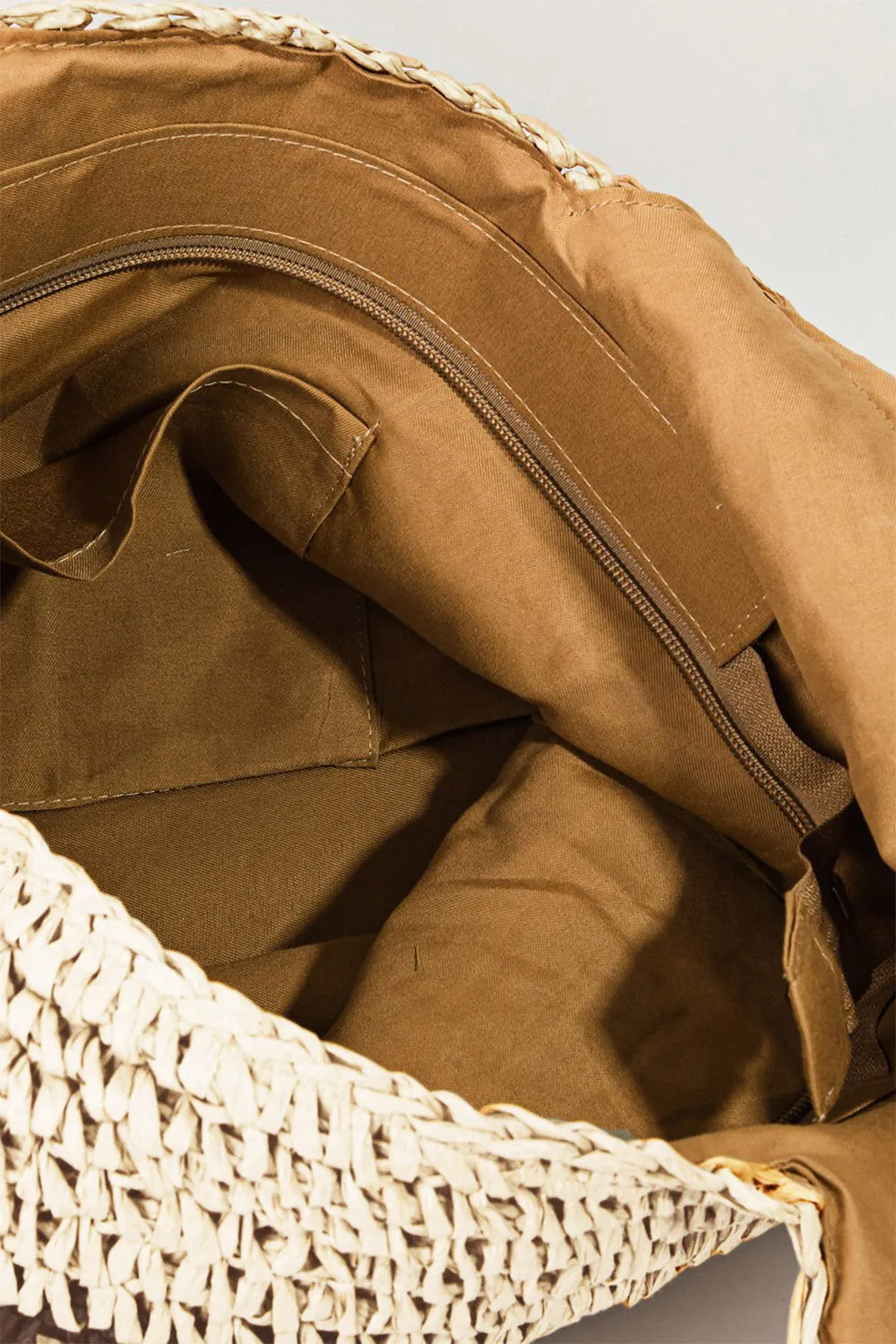 Women Fame Striped Straw Braided Tote Bag